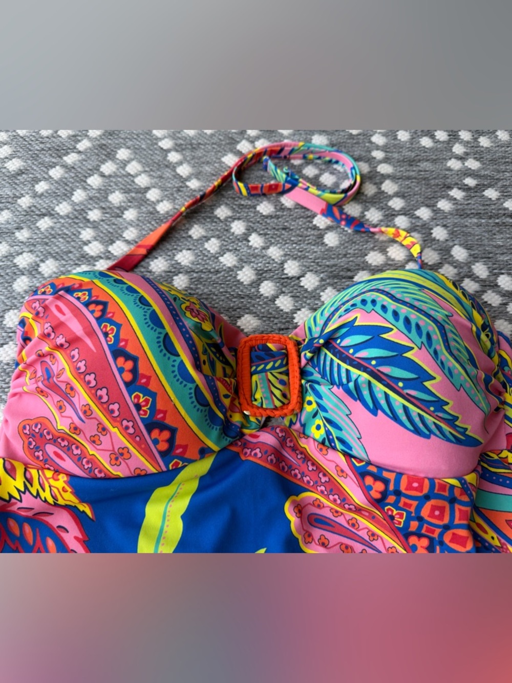 Boden Swim Women’s sz 14 LARGE swimwear tropical flowers blue pink tie Beach - Picture 3 of 11